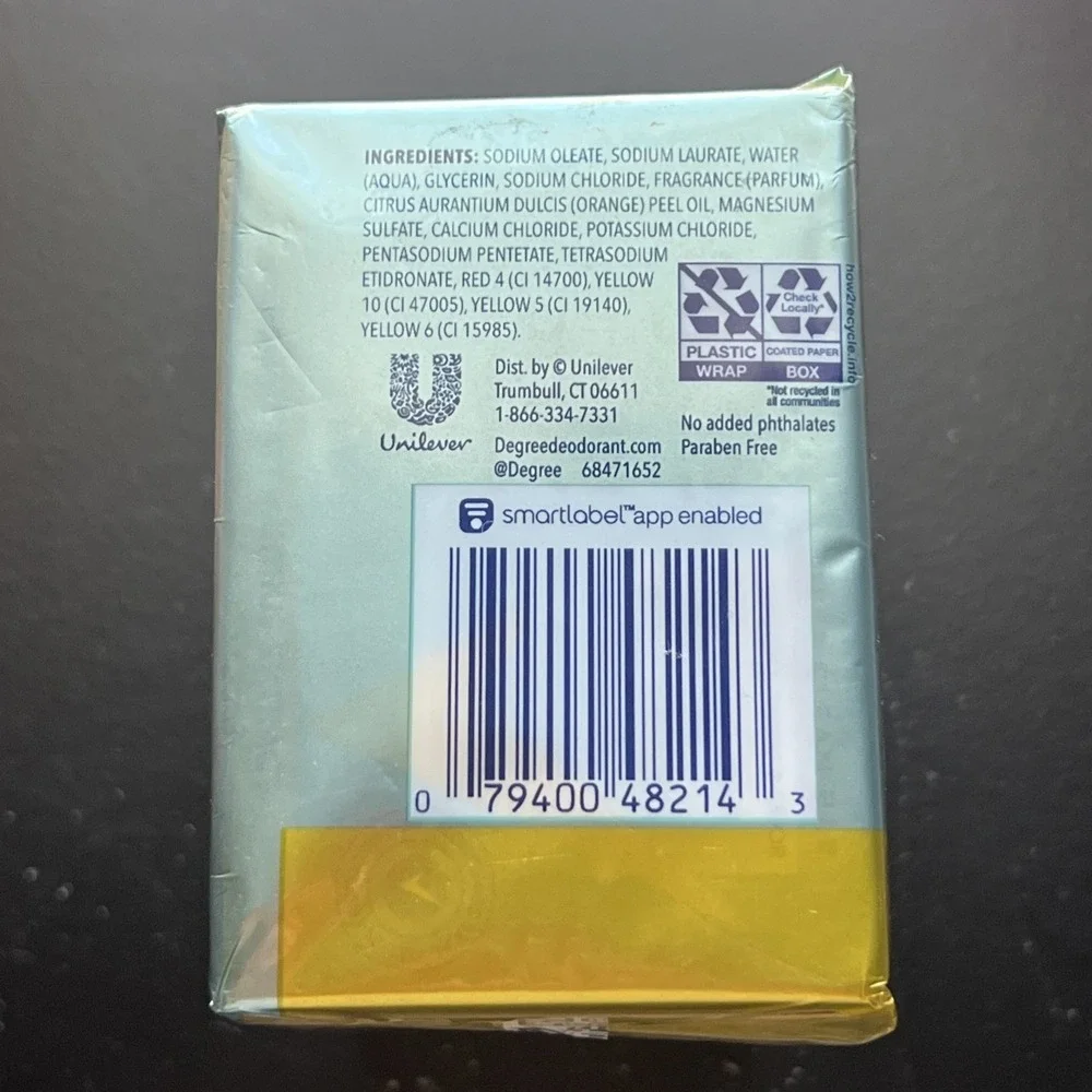 4 Bars Degree Maximum Recovery Epsom Salt + Citrus Extract Bar Soap 3.75 Oz. HTF